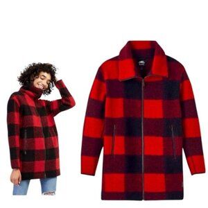 Roots Canada Seymour Wool Plaid Zip Jacket Pockets Red Coat Cozy Preppy Warm M